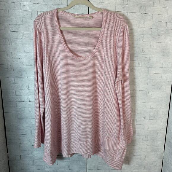 Soft surrounding women’s asymmetrical L sleeve t-shirt striped cozycore plus Sz - Picture 1 of 7
